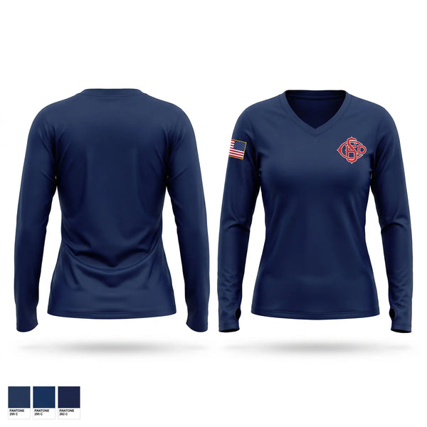 Womens Long Sleeve Vneck Shirt, Central Stickney Fire, Fire Department, Teamtime, Team time, sublimation, custom sports apparel, team uniforms, spirit wear, spiritwear, sports uniforms, custom shirts, team store, custom team store, fundraiser sports, apparel fundraiser