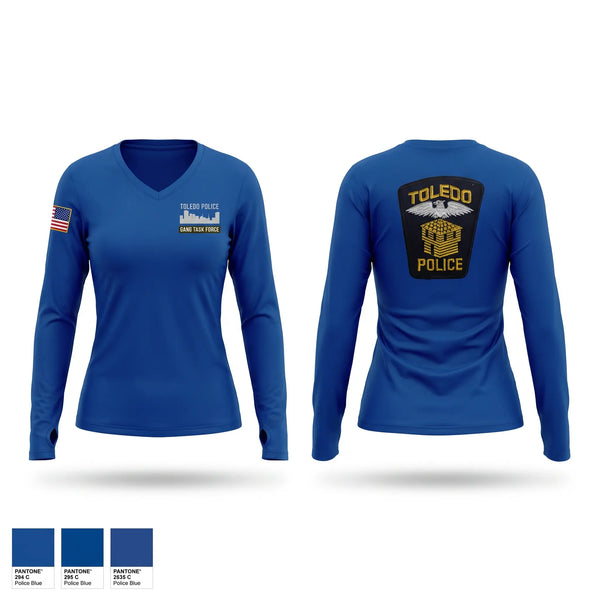 Womens Long Sleeve Vneck Shirt, Toledo Police Gang Task Force, Police, Teamtime, Team time, sublimation, custom sports apparel, team uniforms, spirit wear, spiritwear, sports uniforms, custom shirts, team store, custom team store, fundraiser sports, apparel fundraiser