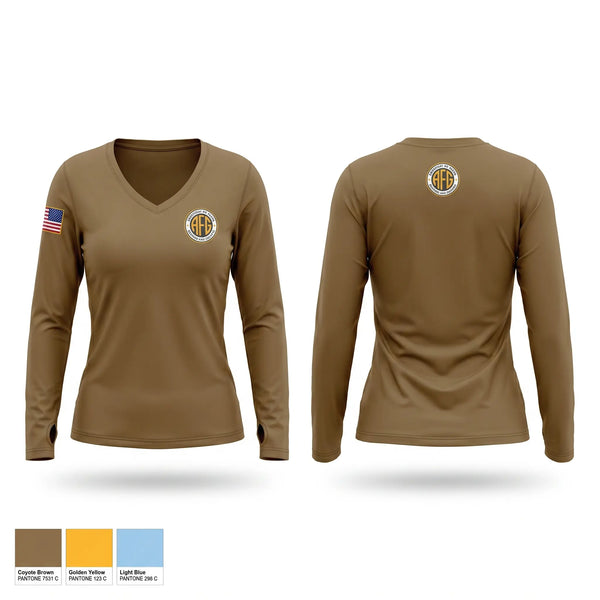 Womens Long Sleeve Vneck Shirt, 130th Maneuver Enhancement Brigade, Army, Teamtime, Team time, sublimation, custom sports apparel, team uniforms, spirit wear, spiritwear, sports uniforms, custom shirts, team store, custom team store, fundraiser sports, apparel fundraiser