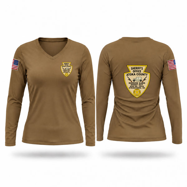 Womens Long Sleeve Vneck Shirt, Atoka County Sheriff’s Office, Police, Teamtime, Team time, sublimation, custom sports apparel, team uniforms, spirit wear, spiritwear, sports uniforms, custom shirts, team store, custom team store, fundraiser sports, apparel fundraiser