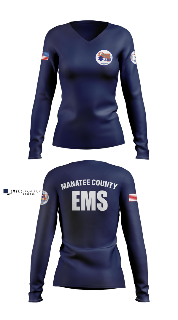 Womens Long Sleeve Vneck Shirt, Manatee County EMS, EMS/EMT, Teamtime, Team time, sublimation, custom sports apparel, team uniforms, spirit wear, spiritwear, sports uniforms, custom shirts, team store, custom team store, fundraiser sports, apparel fundraiser