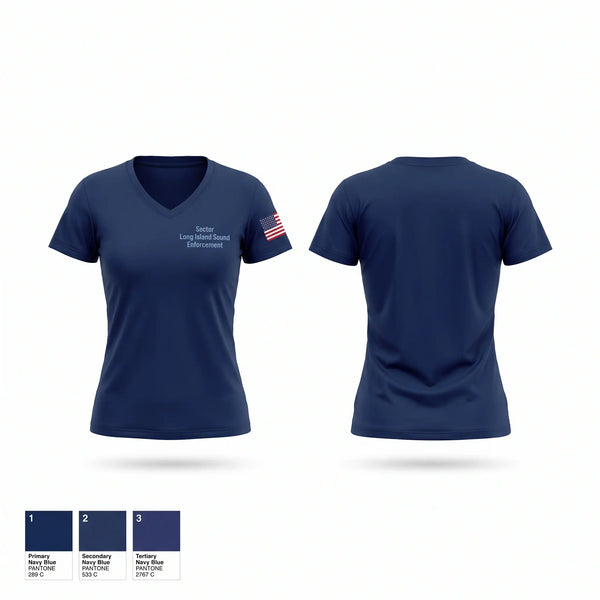 Womens Short Sleeve Vneck Shirt, Sector Long Island Sound Enforcement, Coast Guard, Teamtime, Team time, sublimation, custom sports apparel, team uniforms, spirit wear, spiritwear, sports uniforms, custom shirts, team store, custom team store, fundraiser sports, apparel fundraiser