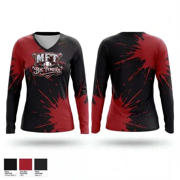 Womens Long Sleeve Vneck Shirt, Bigtymers, Baseball, Teamtime, Team time, sublimation, custom sports apparel, team uniforms, spirit wear, spiritwear, sports uniforms, custom shirts, team store, custom team store, fundraiser sports, apparel fundraiser