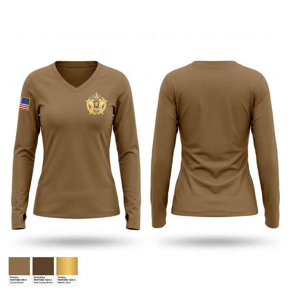 Womens Long Sleeve Vneck Shirt, Screven County Sheriff’s Office, Police, Teamtime, Team time, sublimation, custom sports apparel, team uniforms, spirit wear, spiritwear, sports uniforms, custom shirts, team store, custom team store, fundraiser sports, apparel fundraiser