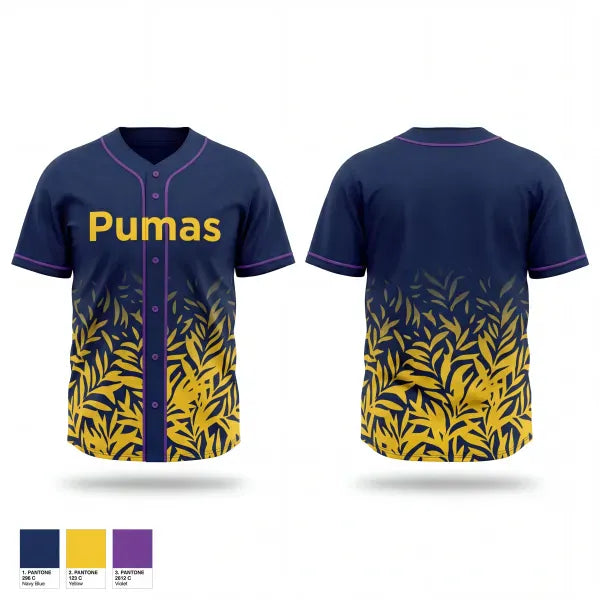 Full Button Baseball Jersey, Pumas, Baseball, Teamtime, Team time, sublimation, custom sports apparel, team uniforms, spirit wear, spiritwear, sports uniforms, custom shirts, team store, custom team store, fundraiser sports, apparel fundraiser