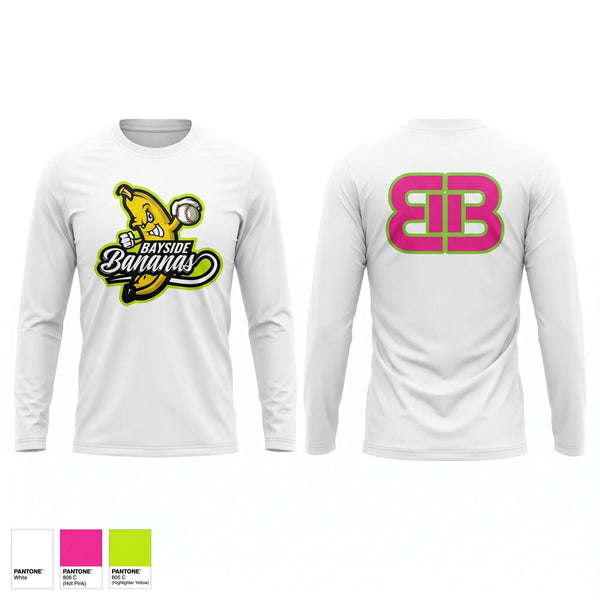 Long Sleeve Performance Shirt, Bayside Bananas, Baseball, Teamtime, Team time, sublimation, custom sports apparel, team uniforms, spirit wear, spiritwear, sports uniforms, custom shirts, team store, custom team store, fundraiser sports, apparel fundraiser