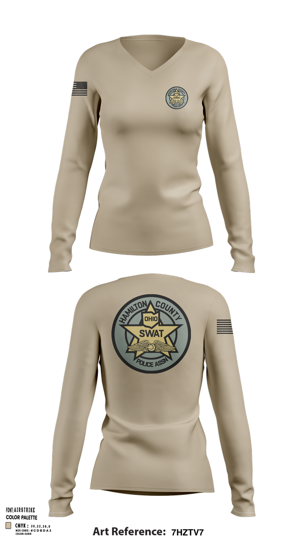 Womens Long Sleeve Vneck Shirt, HCPA Swat, , Teamtime, Team time, sublimation, custom sports apparel, team uniforms, spirit wear, spiritwear, sports uniforms, custom shirts, team store, custom team store, fundraiser sports, apparel fundraiser
