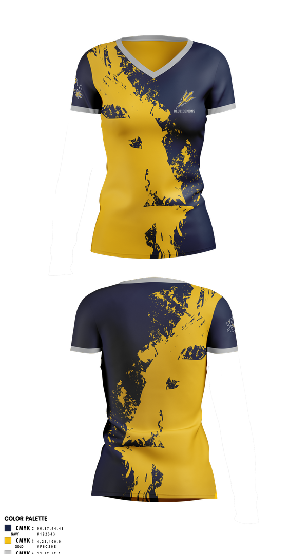 Womens Short Sleeve Vneck Shirt, Blue Demons, , Teamtime, Team time, sublimation, custom sports apparel, team uniforms, spirit wear, spiritwear, sports uniforms, custom shirts, team store, custom team store, fundraiser sports, apparel fundraiser