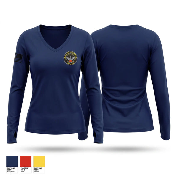 Womens Long Sleeve Vneck Shirt, Atlanta Police Department, Police, Teamtime, Team time, sublimation, custom sports apparel, team uniforms, spirit wear, spiritwear, sports uniforms, custom shirts, team store, custom team store, fundraiser sports, apparel fundraiser