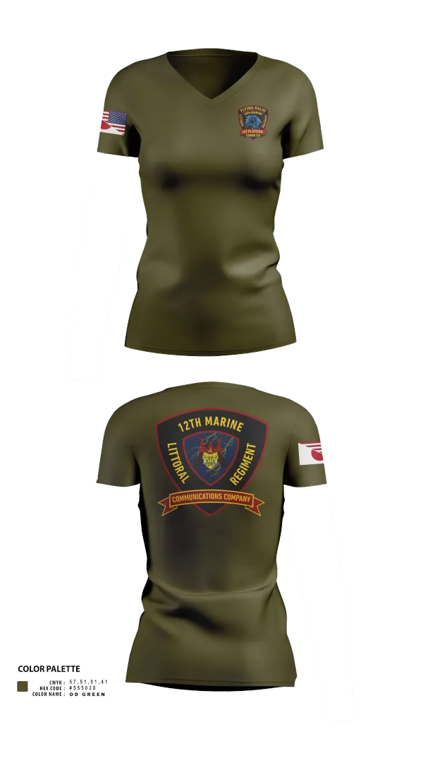 Womens Short Sleeve Vneck Shirt, 12th MLR Headquarters Element, Marines, Teamtime, Team time, sublimation, custom sports apparel, team uniforms, spirit wear, spiritwear, sports uniforms, custom shirts, team store, custom team store, fundraiser sports, apparel fundraiser