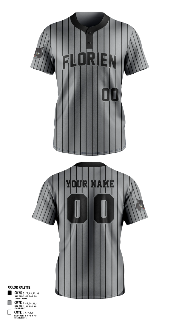 Two Button Softball Jersey, Florien Blackcats, Softball, Teamtime, Team time, sublimation, custom sports apparel, team uniforms, spirit wear, spiritwear, sports uniforms, custom shirts, team store, custom team store, fundraiser sports, apparel fundraiser