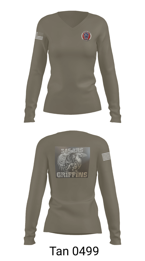 Womens Long Sleeve Vneck Shirt, 345th TRS, , Teamtime, Team time, sublimation, custom sports apparel, team uniforms, spirit wear, spiritwear, sports uniforms, custom shirts, team store, custom team store, fundraiser sports, apparel fundraiser