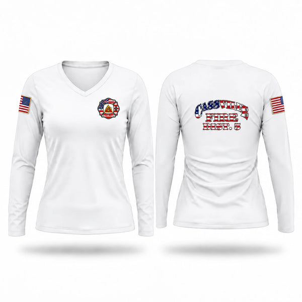 Womens Long Sleeve Vneck Shirt, Cassville Volunteer Fire Department, Fire Department, Teamtime, Team time, sublimation, custom sports apparel, team uniforms, spirit wear, spiritwear, sports uniforms, custom shirts, team store, custom team store, fundraiser sports, apparel fundraiser