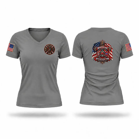 Womens Short Sleeve Vneck Shirt, Battles Fire Department, Fire Department, Teamtime, Team time, sublimation, custom sports apparel, team uniforms, spirit wear, spiritwear, sports uniforms, custom shirts, team store, custom team store, fundraiser sports, apparel fundraiser