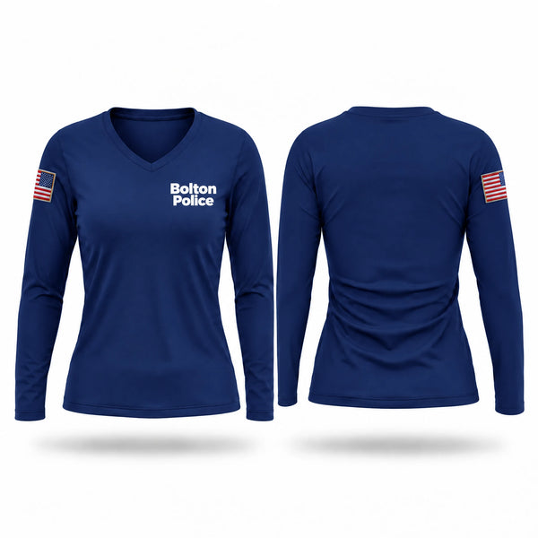 Womens Long Sleeve Vneck Shirt, Bolton Police, Police, Teamtime, Team time, sublimation, custom sports apparel, team uniforms, spirit wear, spiritwear, sports uniforms, custom shirts, team store, custom team store, fundraiser sports, apparel fundraiser