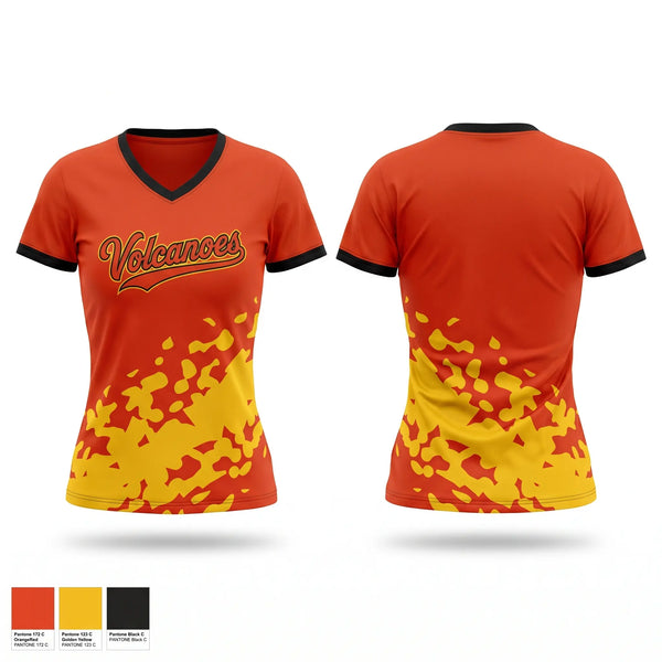 Womens Short Sleeve Vneck Shirt, Volcanoes, Baseball, Teamtime, Team time, sublimation, custom sports apparel, team uniforms, spirit wear, spiritwear, sports uniforms, custom shirts, team store, custom team store, fundraiser sports, apparel fundraiser