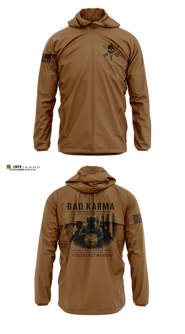 Windbreaker, Bad Karma, Army, Teamtime, Team time, sublimation, custom sports apparel, team uniforms, spirit wear, spiritwear, sports uniforms, custom shirts, team store, custom team store, fundraiser sports, apparel fundraiser