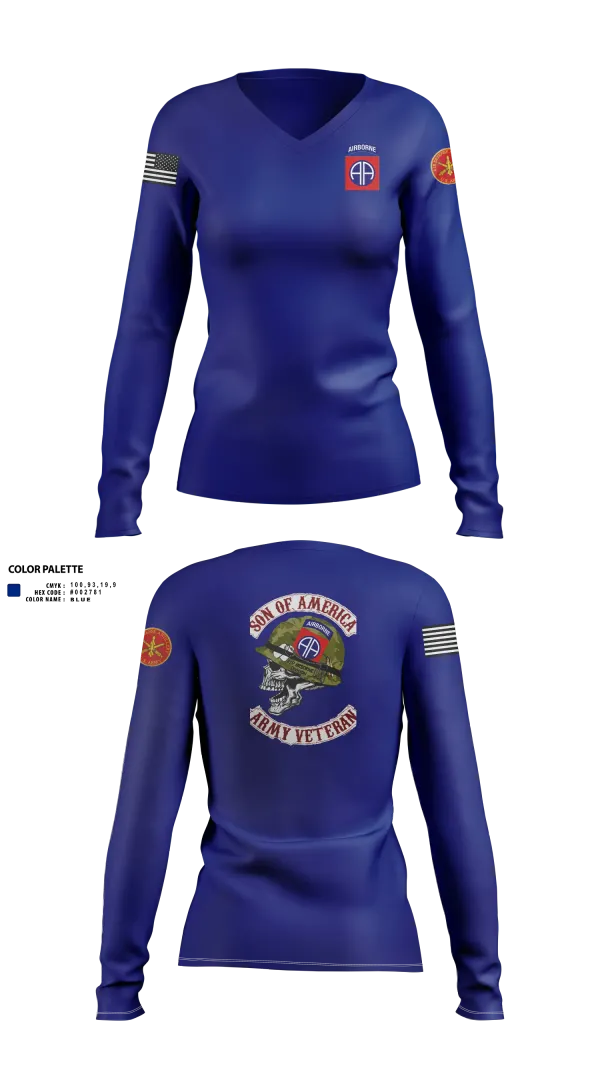 Womens Long Sleeve Vneck Shirt, 82d ABN DIV, , Teamtime, Team time, sublimation, custom sports apparel, team uniforms, spirit wear, spiritwear, sports uniforms, custom shirts, team store, custom team store, fundraiser sports, apparel fundraiser