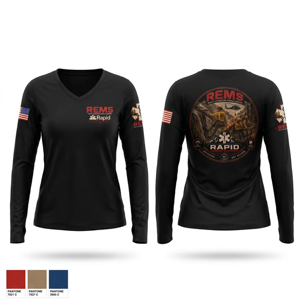Womens Long Sleeve Vneck Shirt, Rapid Emergency Management, EMS/EMT, Teamtime, Team time, sublimation, custom sports apparel, team uniforms, spirit wear, spiritwear, sports uniforms, custom shirts, team store, custom team store, fundraiser sports, apparel fundraiser