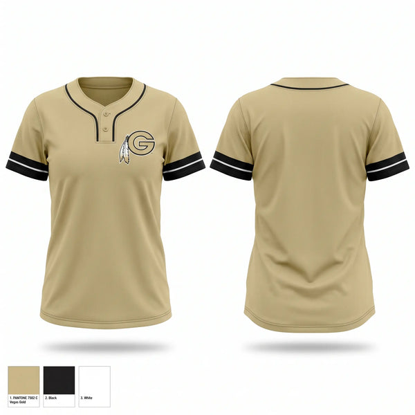 Two Button Softball Jersey, Gaffney Lady Indians, Softball, Teamtime, Team time, sublimation, custom sports apparel, team uniforms, spirit wear, spiritwear, sports uniforms, custom shirts, team store, custom team store, fundraiser sports, apparel fundraiser