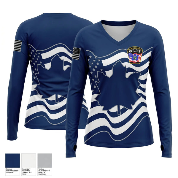 Womens Long Sleeve Vneck Shirt, Maple Heights Police Department, Police, Teamtime, Team time, sublimation, custom sports apparel, team uniforms, spirit wear, spiritwear, sports uniforms, custom shirts, team store, custom team store, fundraiser sports, apparel fundraiser