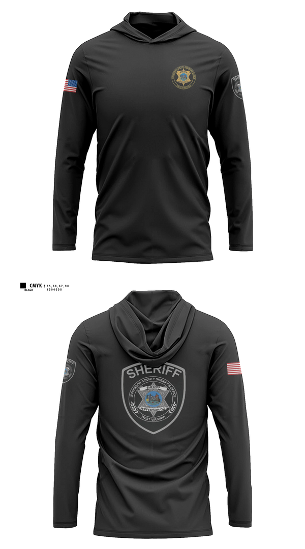 Long Sleeve hooded sunshirt, Jefferson County Sheriff's Office, Police, Teamtime, Team time, sublimation, custom sports apparel, team uniforms, spirit wear, spiritwear, sports uniforms, custom shirts, team store, custom team store, fundraiser sports, apparel fundraiser