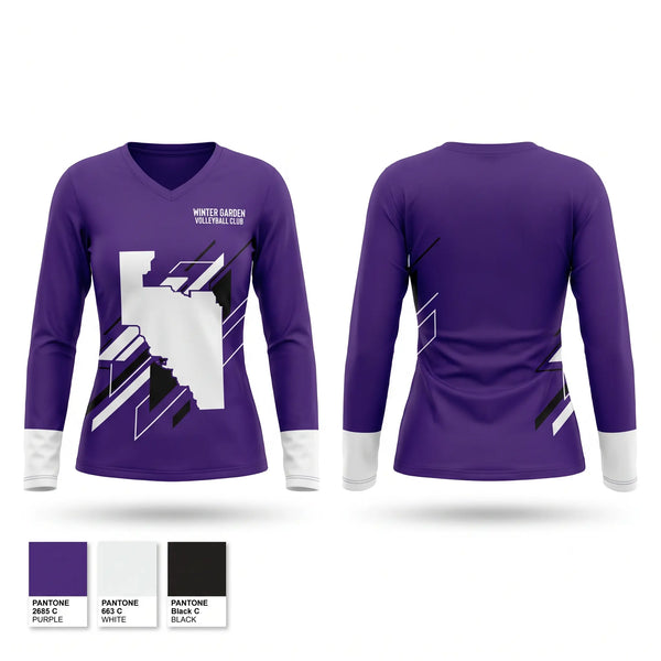 Womens Long Sleeve Vneck Shirt, WINTER GARDEN VOLLEYBALL CLUB, Women's Volleyball, Teamtime, Team time, sublimation, custom sports apparel, team uniforms, spirit wear, spiritwear, sports uniforms, custom shirts, team store, custom team store, fundraiser sports, apparel fundraiser
