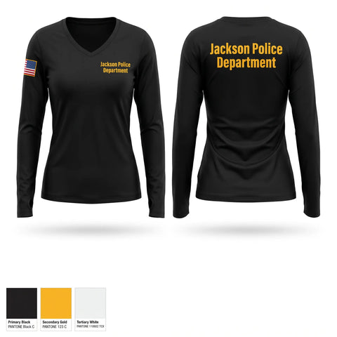 Womens Long Sleeve Vneck Shirt, Jackson Police Department, Police, Teamtime, Team time, sublimation, custom sports apparel, team uniforms, spirit wear, spiritwear, sports uniforms, custom shirts, team store, custom team store, fundraiser sports, apparel fundraiser
