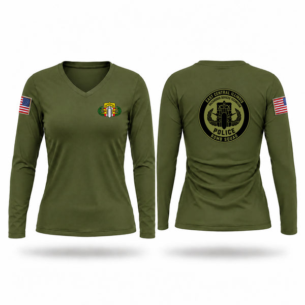 Womens Long Sleeve Vneck Shirt, East Central Illinois Bomb Squad, Police, Teamtime, Team time, sublimation, custom sports apparel, team uniforms, spirit wear, spiritwear, sports uniforms, custom shirts, team store, custom team store, fundraiser sports, apparel fundraiser