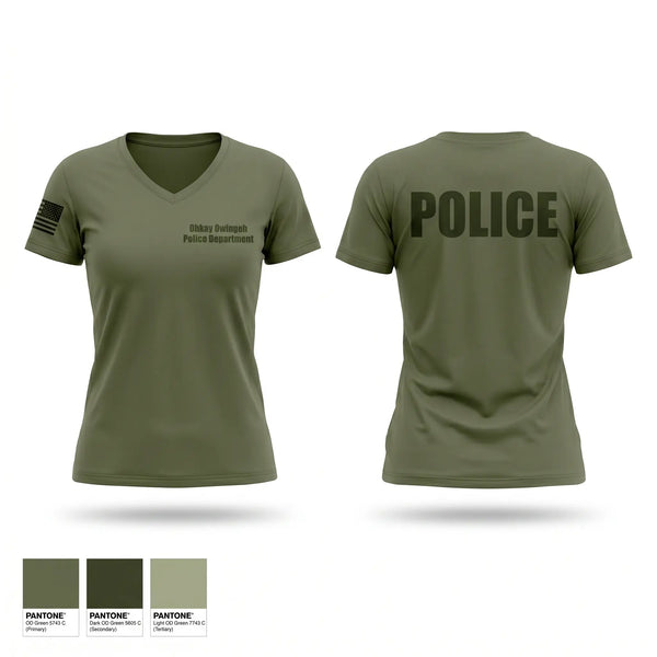 Womens Short Sleeve Vneck Shirt, Ohkay Owingeh Police Department, Police, Teamtime, Team time, sublimation, custom sports apparel, team uniforms, spirit wear, spiritwear, sports uniforms, custom shirts, team store, custom team store, fundraiser sports, apparel fundraiser