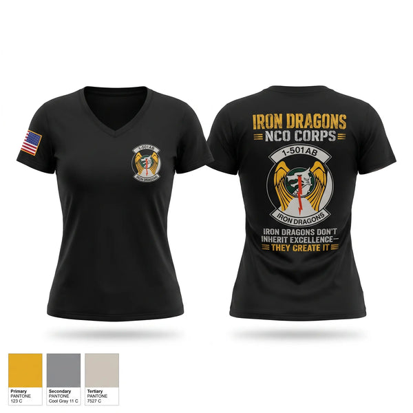 Womens Short Sleeve Vneck Shirt, 1-501st Iron Dragons NCO Corps, Army, Teamtime, Team time, sublimation, custom sports apparel, team uniforms, spirit wear, spiritwear, sports uniforms, custom shirts, team store, custom team store, fundraiser sports, apparel fundraiser