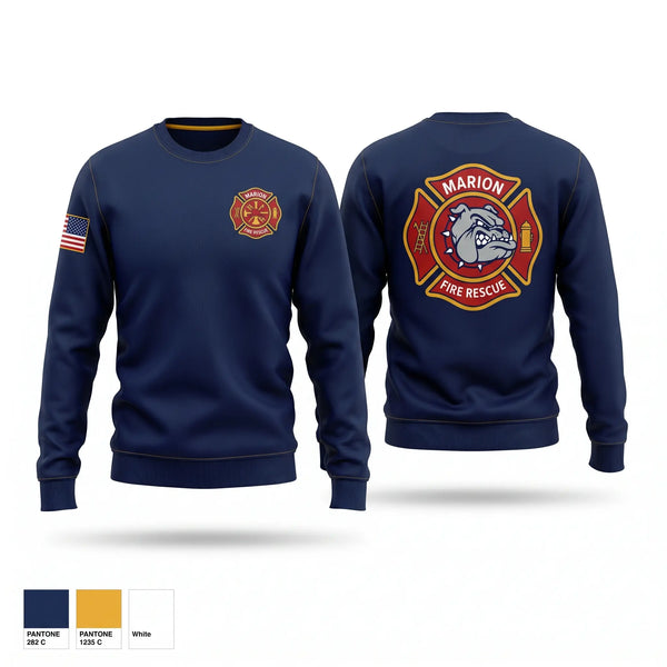 Crew Neck Sweatshirt, Marion Fire Rescue, Fire Department, Teamtime, Team time, sublimation, custom sports apparel, team uniforms, spirit wear, spiritwear, sports uniforms, custom shirts, team store, custom team store, fundraiser sports, apparel fundraiser