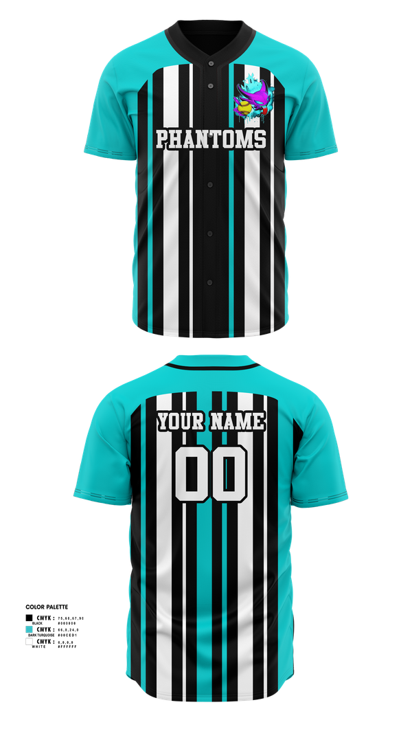 Full Button Baseball Jersey, Phantoms, Baseball, Teamtime, Team time, sublimation, custom sports apparel, team uniforms, spirit wear, spiritwear, sports uniforms, custom shirts, team store, custom team store, fundraiser sports, apparel fundraiser