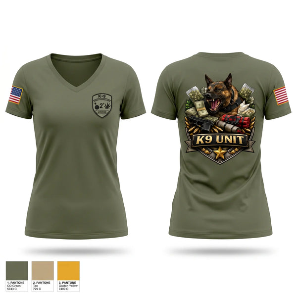 Womens Short Sleeve Vneck Shirt, Camp Pendleton PMO K9, Marines, Teamtime, Team time, sublimation, custom sports apparel, team uniforms, spirit wear, spiritwear, sports uniforms, custom shirts, team store, custom team store, fundraiser sports, apparel fundraiser