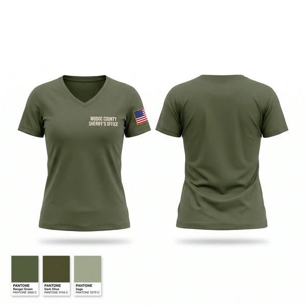 Womens Short Sleeve Vneck Shirt, Modoc County Sheriff’s Office, Police, Teamtime, Team time, sublimation, custom sports apparel, team uniforms, spirit wear, spiritwear, sports uniforms, custom shirts, team store, custom team store, fundraiser sports, apparel fundraiser