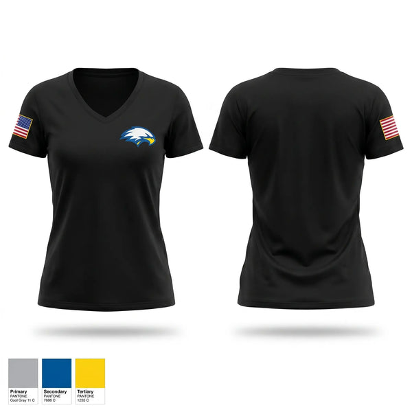 Womens Short Sleeve Vneck Shirt, Ruskin Highschool MCJROTC, Marines, Teamtime, Team time, sublimation, custom sports apparel, team uniforms, spirit wear, spiritwear, sports uniforms, custom shirts, team store, custom team store, fundraiser sports, apparel fundraiser