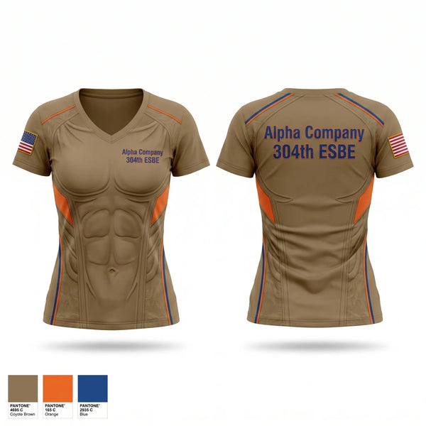 Womens Short Sleeve Vneck Shirt, Alpha Company 304th ESB-E, Army, Teamtime, Team time, sublimation, custom sports apparel, team uniforms, spirit wear, spiritwear, sports uniforms, custom shirts, team store, custom team store, fundraiser sports, apparel fundraiser