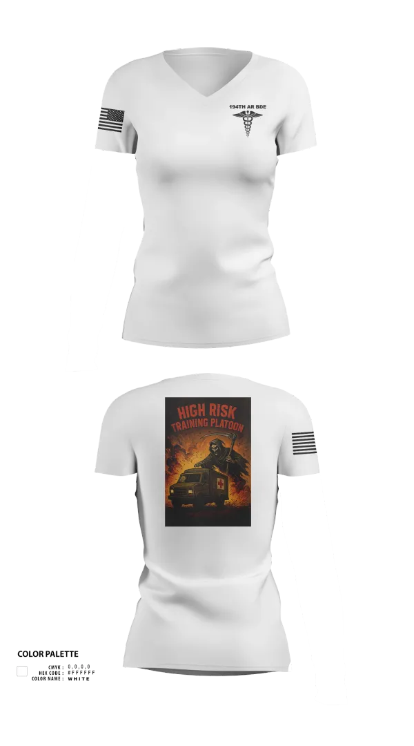 Womens Short Sleeve Vneck Shirt, 194th AR BDE HRT Medics, Army, Teamtime, Team time, sublimation, custom sports apparel, team uniforms, spirit wear, spiritwear, sports uniforms, custom shirts, team store, custom team store, fundraiser sports, apparel fundraiser