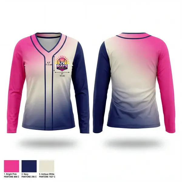 Womens Long Sleeve Vneck Shirt, UV Rays, Softball, Teamtime, Team time, sublimation, custom sports apparel, team uniforms, spirit wear, spiritwear, sports uniforms, custom shirts, team store, custom team store, fundraiser sports, apparel fundraiser