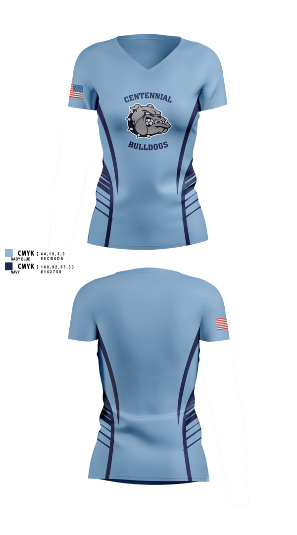 Womens Short Sleeve Vneck Shirt, Centennial Bulldogs, Marines, Teamtime, Team time, sublimation, custom sports apparel, team uniforms, spirit wear, spiritwear, sports uniforms, custom shirts, team store, custom team store, fundraiser sports, apparel fundraiser