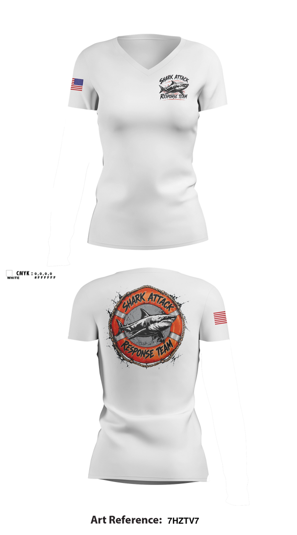 Womens Short Sleeve Vneck Shirt, Shark Attack Response Team, , Teamtime, Team time, sublimation, custom sports apparel, team uniforms, spirit wear, spiritwear, sports uniforms, custom shirts, team store, custom team store, fundraiser sports, apparel fundraiser