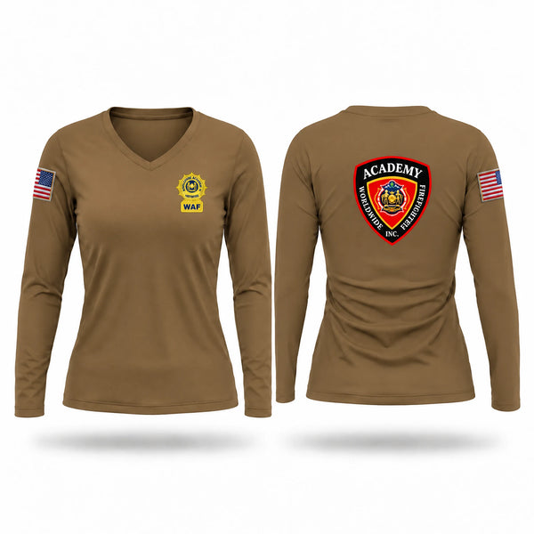 Womens Long Sleeve Vneck Shirt, Worldwide Firefighter, Fire Department, Teamtime, Team time, sublimation, custom sports apparel, team uniforms, spirit wear, spiritwear, sports uniforms, custom shirts, team store, custom team store, fundraiser sports, apparel fundraiser