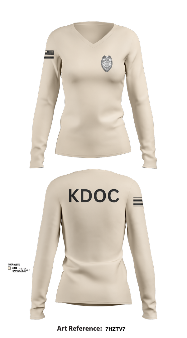 Womens Long Sleeve Vneck Shirt, KDOC, Police, Teamtime, Team time, sublimation, custom sports apparel, team uniforms, spirit wear, spiritwear, sports uniforms, custom shirts, team store, custom team store, fundraiser sports, apparel fundraiser