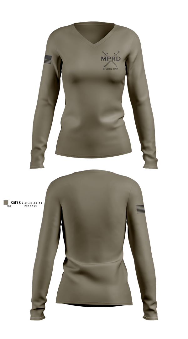 Womens Long Sleeve Vneck Shirt, HRC MPRD, Army, Teamtime, Team time, sublimation, custom sports apparel, team uniforms, spirit wear, spiritwear, sports uniforms, custom shirts, team store, custom team store, fundraiser sports, apparel fundraiser