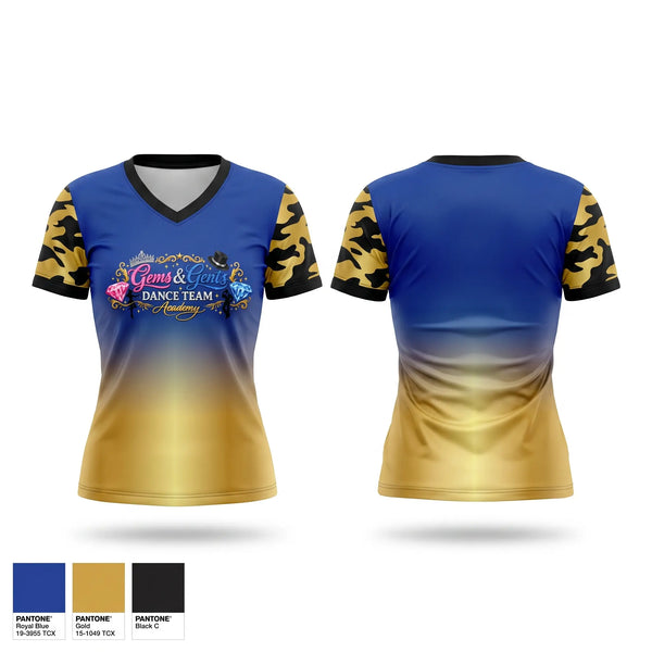 Womens Short Sleeve Vneck Shirt, Gems and gents, Cheer, Teamtime, Team time, sublimation, custom sports apparel, team uniforms, spirit wear, spiritwear, sports uniforms, custom shirts, team store, custom team store, fundraiser sports, apparel fundraiser