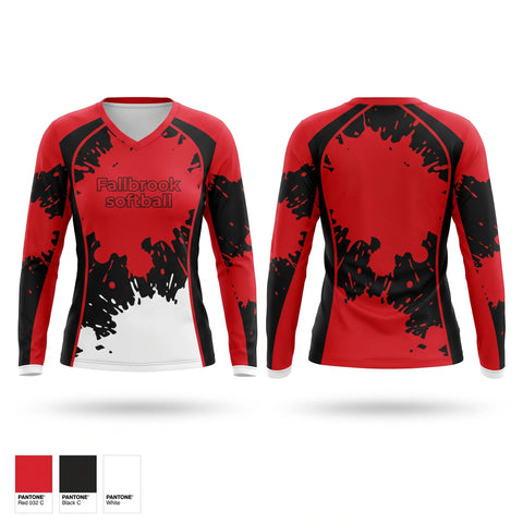 Womens Long Sleeve Vneck Shirt, Fallbrook softball, Softball, Teamtime, Team time, sublimation, custom sports apparel, team uniforms, spirit wear, spiritwear, sports uniforms, custom shirts, team store, custom team store, fundraiser sports, apparel fundraiser