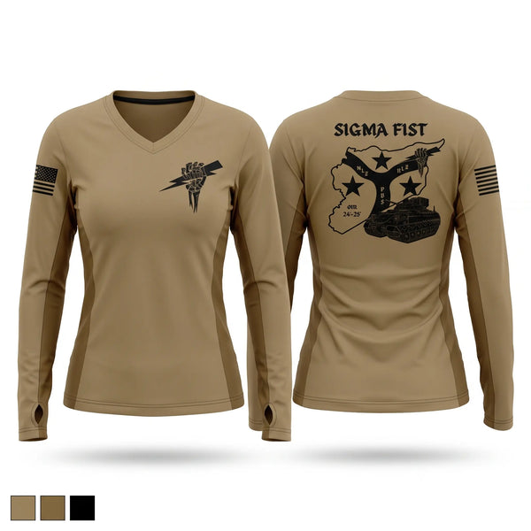 Womens Long Sleeve Vneck Shirt, 1/115th FA HHB DET 1, Army, Teamtime, Team time, sublimation, custom sports apparel, team uniforms, spirit wear, spiritwear, sports uniforms, custom shirts, team store, custom team store, fundraiser sports, apparel fundraiser