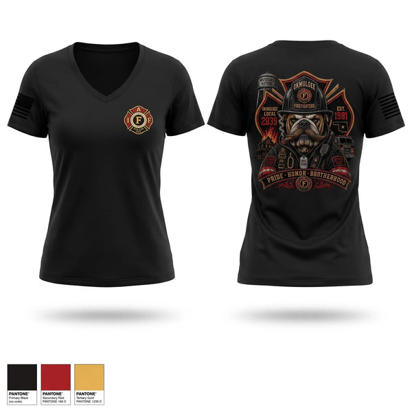 Womens Short Sleeve Vneck Shirt, Okmulgee Firefighters, Fire Department, Teamtime, Team time, sublimation, custom sports apparel, team uniforms, spirit wear, spiritwear, sports uniforms, custom shirts, team store, custom team store, fundraiser sports, apparel fundraiser