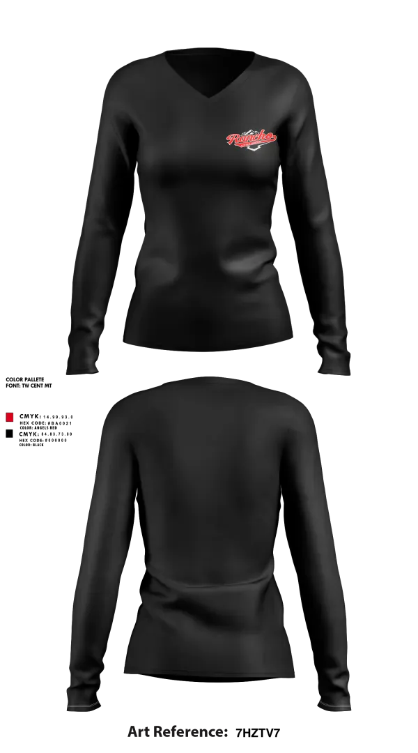 Womens Long Sleeve Vneck Shirt, Rancho Little League, Baseball, Teamtime, Team time, sublimation, custom sports apparel, team uniforms, spirit wear, spiritwear, sports uniforms, custom shirts, team store, custom team store, fundraiser sports, apparel fundraiser
