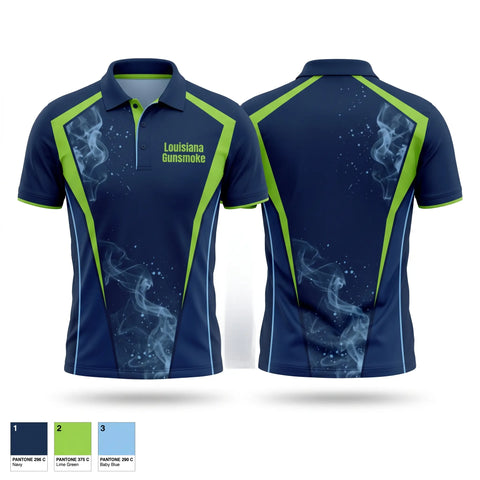 Short Sleeve Performance Polo, Louisiana Gunsmoke, Softball, Teamtime, Team time, sublimation, custom sports apparel, team uniforms, spirit wear, spiritwear, sports uniforms, custom shirts, team store, custom team store, fundraiser sports, apparel fundraiser